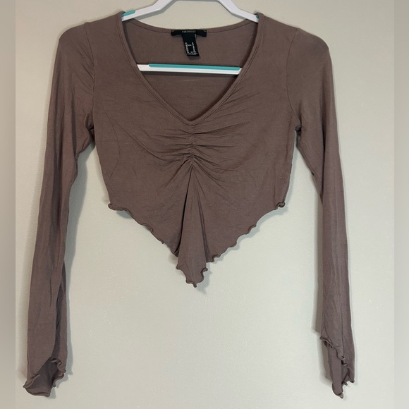 Forever 21 Brown Ruched Crop Blouse, Size M - Picture 6 of 6